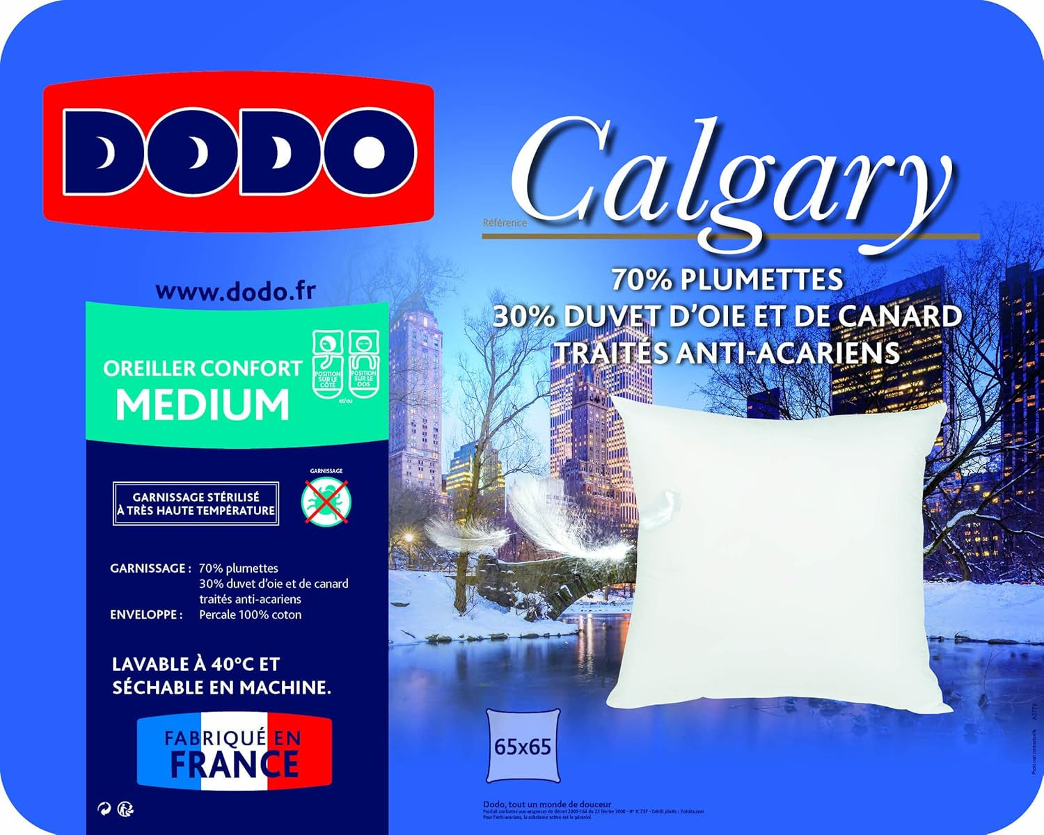 DODO 64476 Calgary Polštář, Péřové/husí & Kachní kůže, 65 X 65 cm, White Naty Shop Standardní polštáře