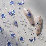 JMEOWIO 3D Nálepka na nehty Modrá Nálepka na nehty Selbstklebend Nagelaufkleber 5D Stereoskopický Mondstern Dekoration Nageldesign Zubehör 1 Blatt