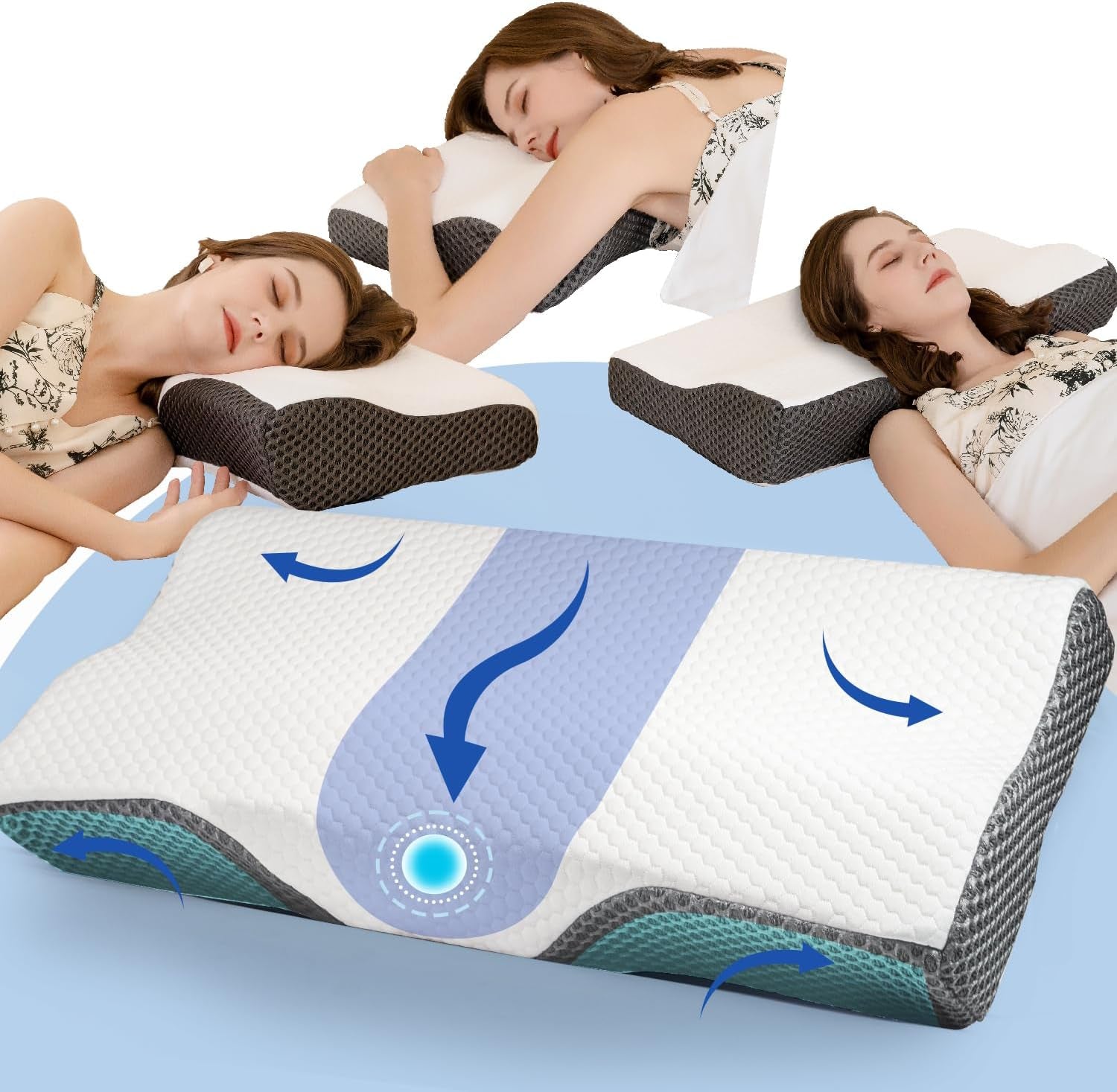 IDEA Polštář, Ergonomický ortopedický polštář na bolest krku, Polštář z paměťové pěny pro boční, zadní a břišní spáče, Polštář proti chrápání pro muže Ženy (62 * 34,5 * 12/8CM) Krční ortopedické polštáře Naty Shop Výchozí název