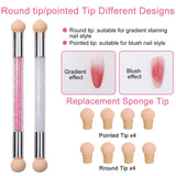 2 Stück Nail Art Rendering-Werkzeuge Doppelter Kopf, Sponge Brush Applicator Inkl 8 Ersatzköpfe, Nail Art Schwamm Und Tupfpinsel (Weiß, Rosa)