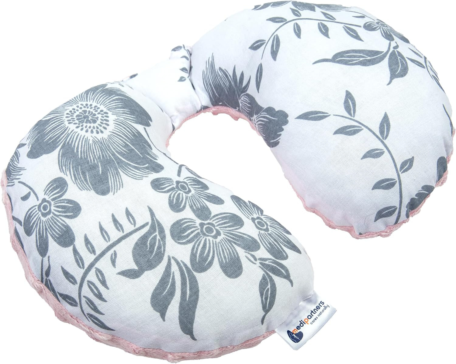 Medi Partners Baby Neck Polštář Neck Support 100% Bavlna / Minky Dětský Neck Polštář do kočárku Cestování Cestování Spánek Polštář Snooze Roll (REH s šedou Minky) Krční ortopedické polštářky Naty Shop Berry s Pink Minky