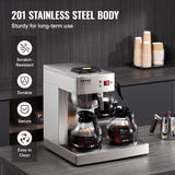 Komerční kávovar na espresso s filtrem na 12 šálků VEVOR se 3 skleněnými karafami a 3 topnými deskami Espresso kávovar z nerezové oceli s automatickým přívodem vody pro kancelářskou restauraci Kavárna