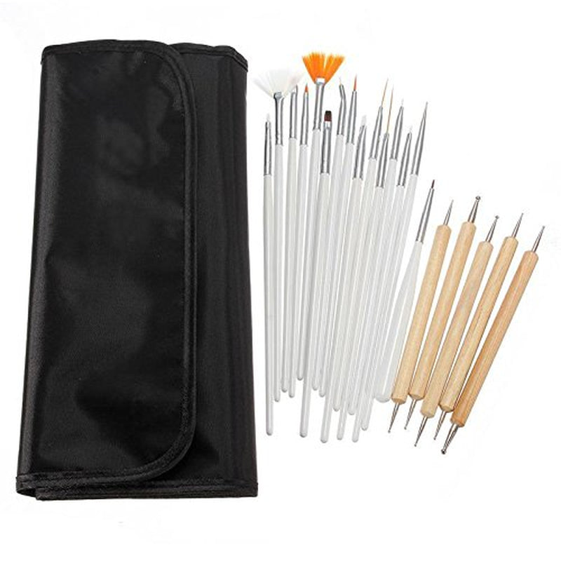 ® 20 X Professional štětce na nehty, gel, štětce na malování, umělecké štětce, sada francouzských štětců na nehty, sada nástrojů se špičatým hrotem, pro design nehtů, malování, tečkovaný vzor atd., s taškou