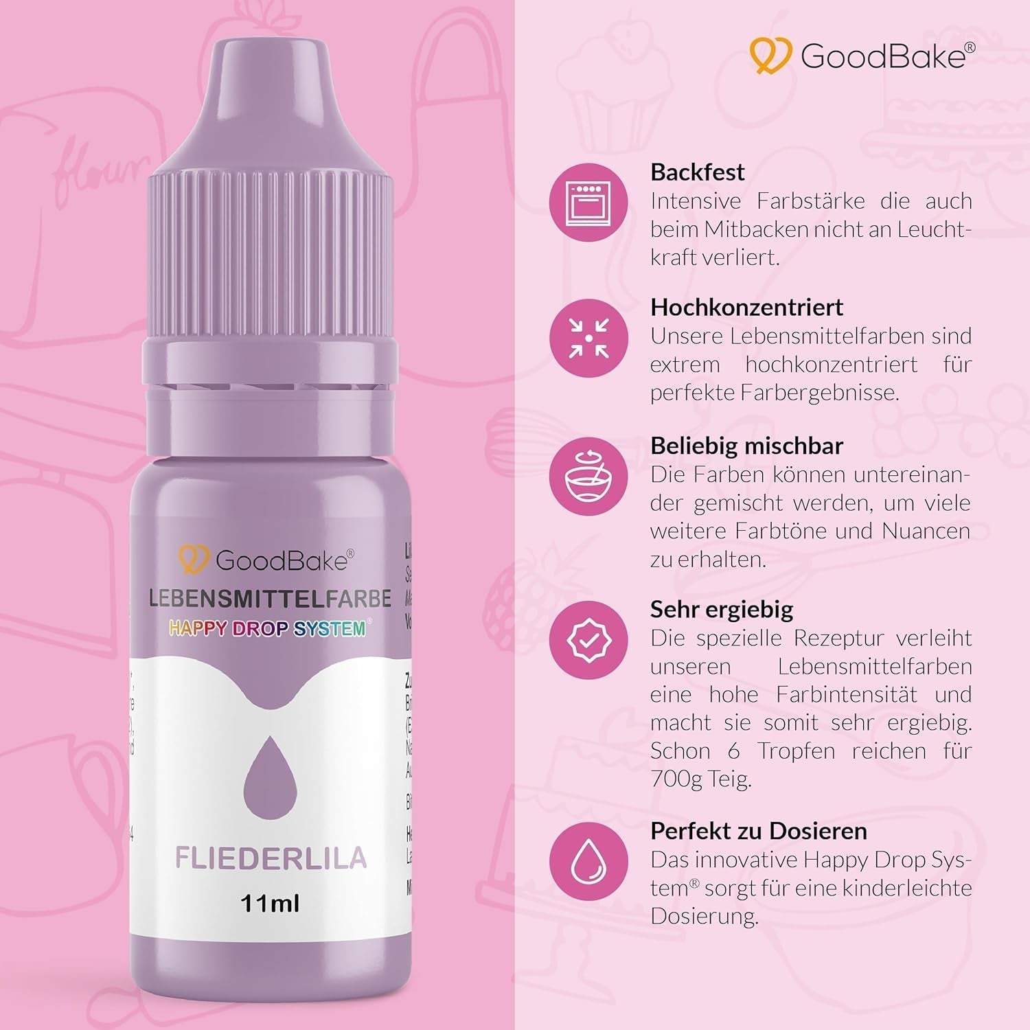 Goodbake Pastel Lilac Food Color (11ml) - High Dose Food Color - Pro barvení dortů, fondánu, máslového krému, macaronů, nápojů, slizu a mnoha dalších předmětů. 100% vegan
