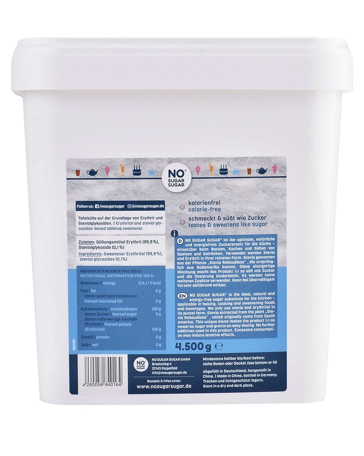 BEZ CUKRU, Erythritol + Stévie Přírodní náhražka cukru bez kalorií 1:1 sladkost ve srovnání s cukrem, bez příchutě, 4,5 kg Sladidla Naty Shop