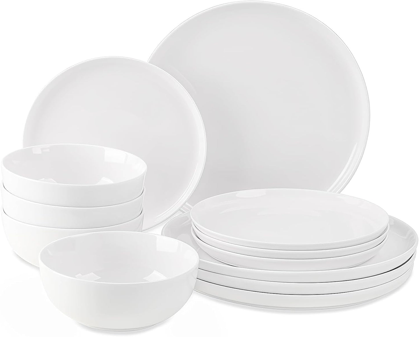 12dílná sada nádobí, porcelánová sada pro 4, sada bílého nádobí s talíři, dezertními talířky a cereáliemi