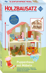 Pebaro Donau Elektronik _M880 3D Puzzle domeček pro panenky s nábytkem, 30 x 30 x 30 cm, přírodní
