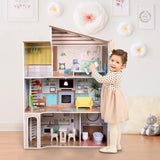 Olivia's Little World Současný středomořský styl 3patrový interaktivní dřevěný domeček pro panenky pro děti se 17 doplňky k nábytku pro panenky Vícebarevná TD-13551B
