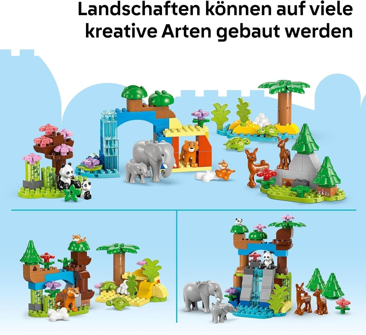 Stavebnice LEGO DUPLO Town Wild Animal Families 3 v 1, vzdělávací hračka pro batolata s želvami, tygry, slony, jeleny, pandami, sada pro předškoláky od 2 let, stavebnice s figurkami zvířat 10446 stavebnic Beuche den LEGO-Store