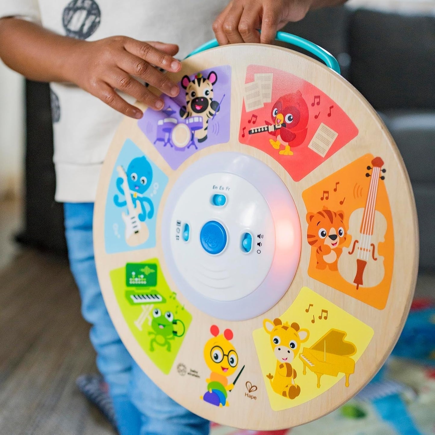 Baby Einstein, Hape, Cal's Smart Sounds Symphony Magic Touch Dřevěná elektronická hračka pro aktivity ve 3 jazycích (angličtina, francouzština a španělština), 3 režimy, od 6 měsíců Dětské hračky Naty Shop