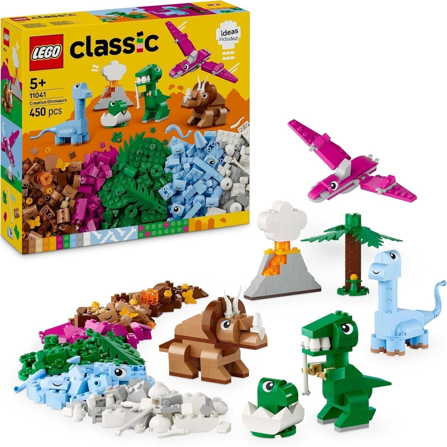 Stavebnice LEGO Classic Kreativní dinosauři s figurkami zvířat a modely vyrobenými z cihel, nápaditý herní zážitek, dárek pro 5leté chlapce a dívky, včetně T.Rexe a Triceratopse 11041 stavebnic Besuche den LEGO-Store Výchozí název