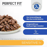 Mokré krmivo pro kočky Perfect Fit Sensitive 1+ s kuřecím masem v omáčce, 12 sáčků, 12 x 85 g - Prémiové vlhké krmivo pro citlivé kočky od 1 roku, bez pšenice a sóji, pro podporu trávení