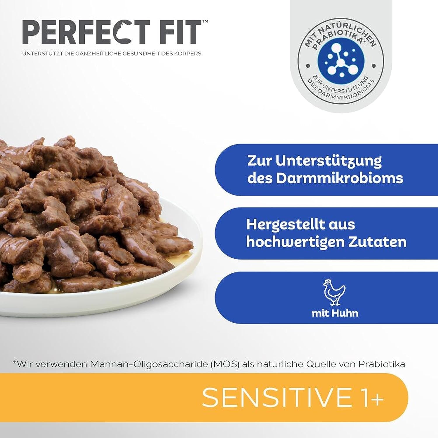 Mokré krmivo pro kočky Perfect Fit Sensitive 1+ s kuřecím masem v omáčce, 12 sáčků, 12 x 85 g - Prémiové vlhké krmivo pro citlivé kočky od 1 roku, bez pšenice a sóji, pro podporu trávení
