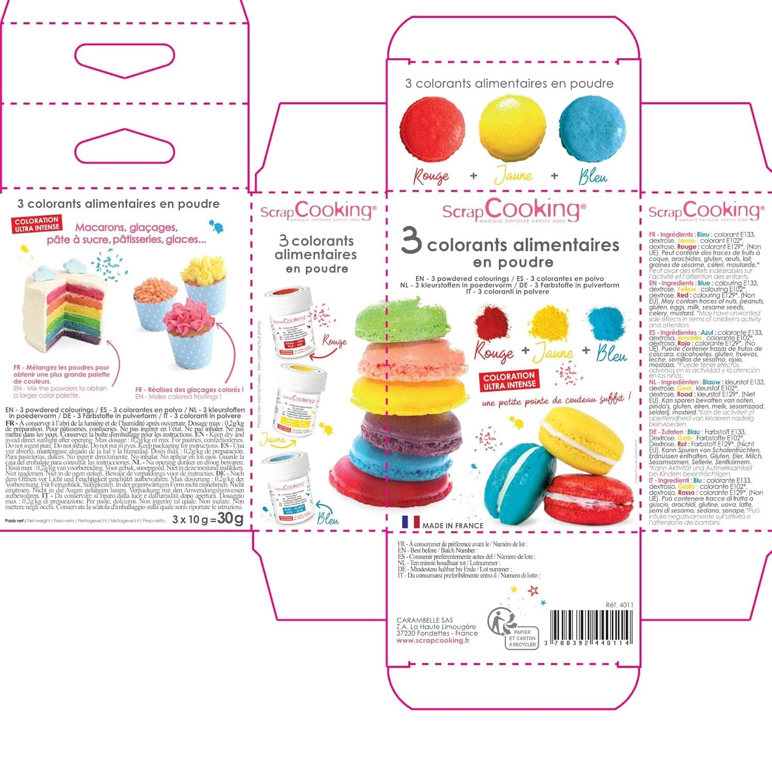 ScrapCooking, Sada 3 práškových potravinářských barviv - červená, žlutá, modrá, 3 x 5 gramů Naty Shop