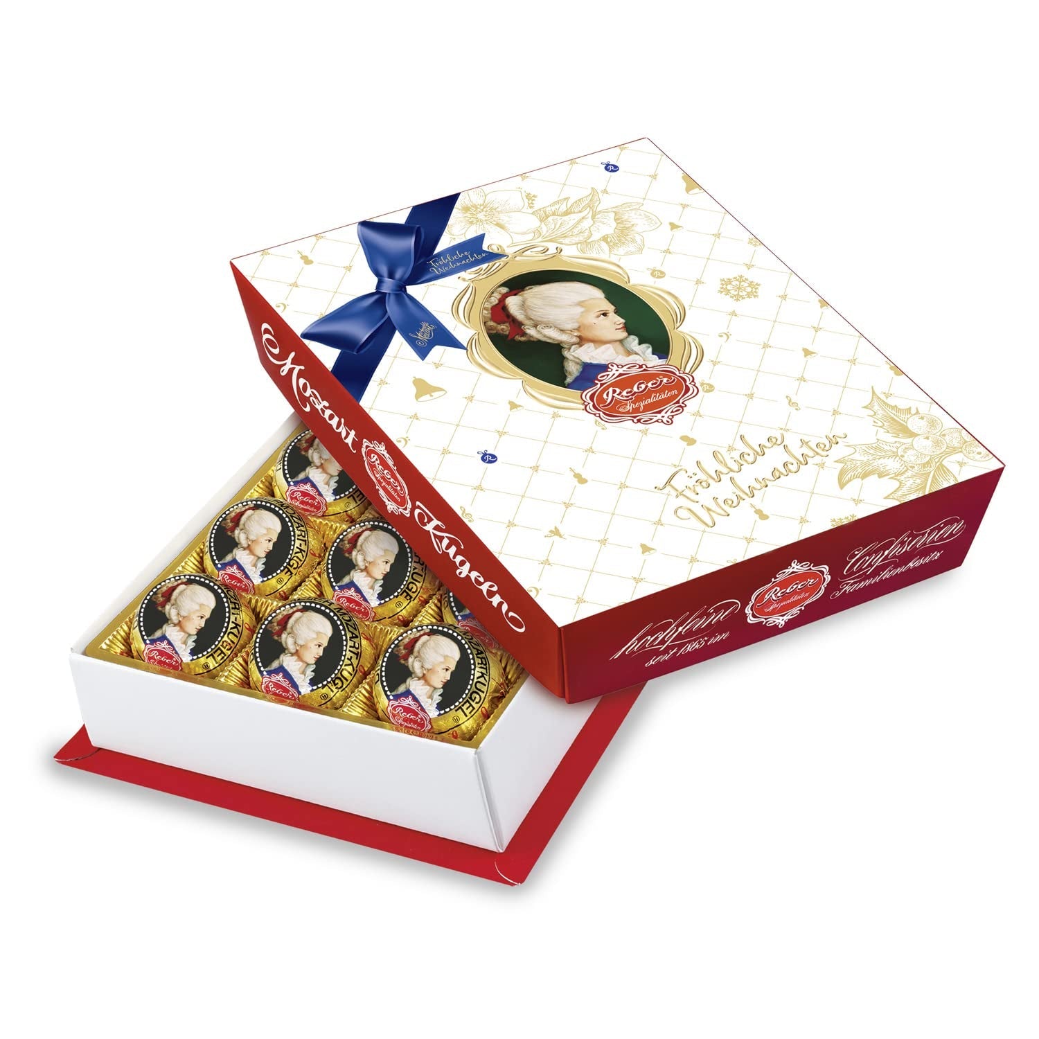 Reber Mozart kuličky s hořkou čokoládou, balení 6 ks s marcipánem a nugátem, veganské - 1 x 120 g