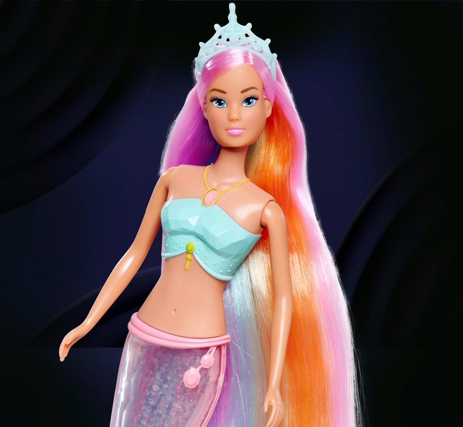 Steffi Love Magic Rainbow Mermaid, Mořská panenka s funkcí Magic Rainbow Light a extra dlouhými vlasy, 39 cm, věk 3+