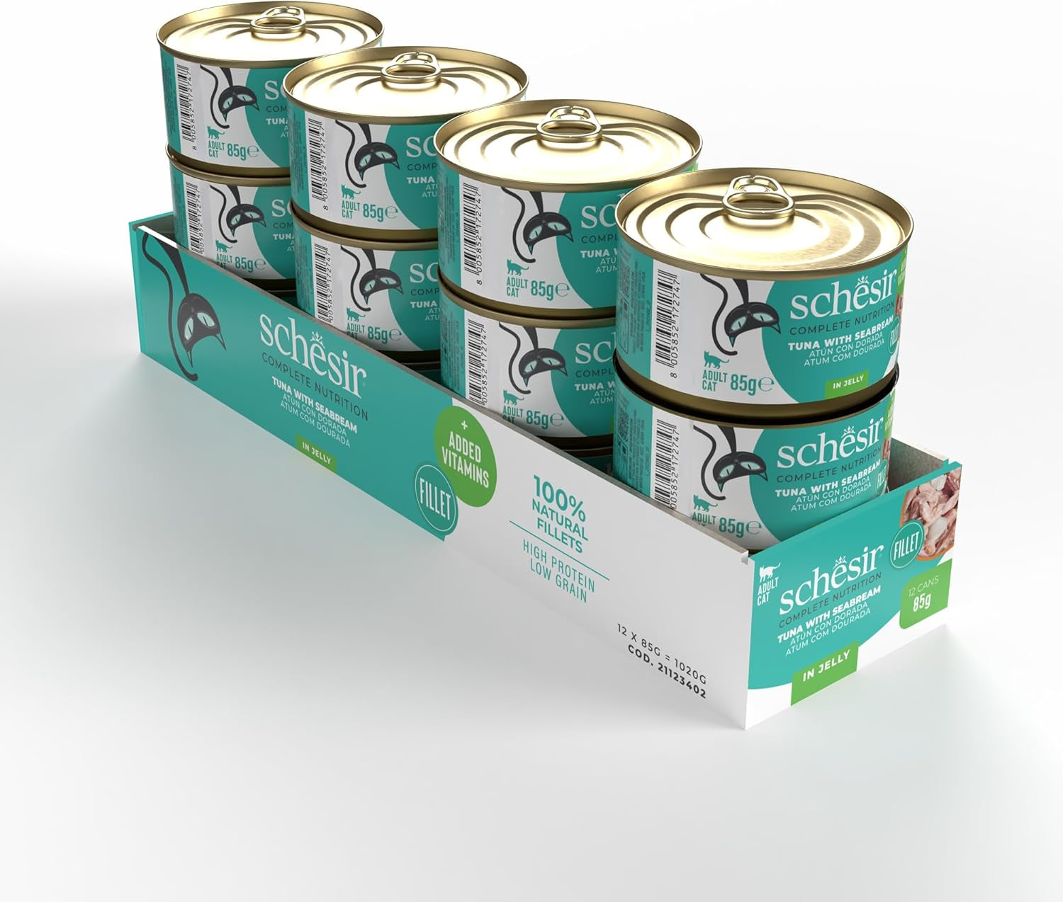 Tuňák se zlatým želé, mokré krmivo pro kočky, konzerva, 100% přírodní, s přidanými vitamíny, 12 x 85g