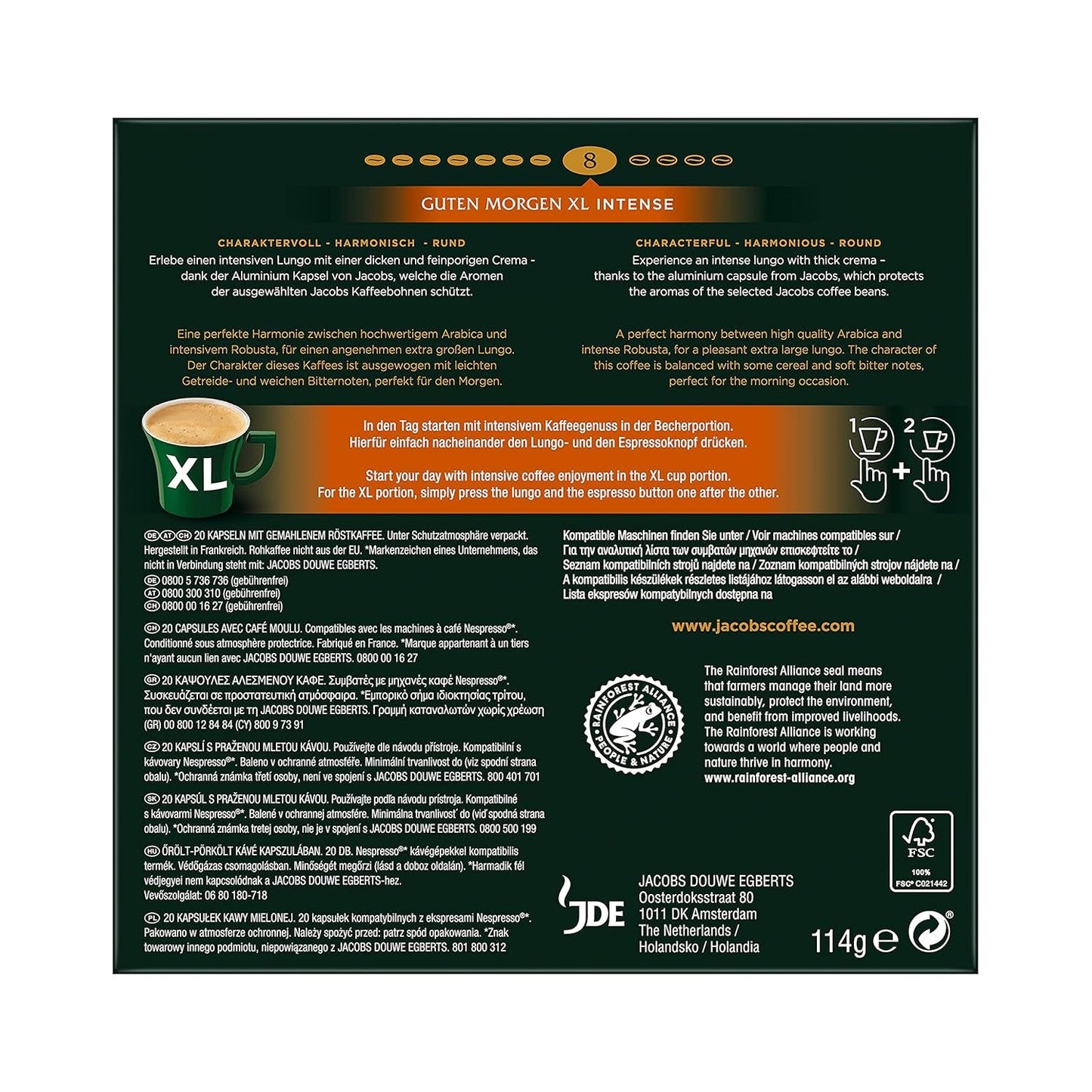 Jacobs Kaffeekapseln Guten Morgen XL Intense - 10er Pack (10 x 20 Getränke) & Kaffeekapseln Lungo Intenso, Intensität 8 von 12, 200 Nespresso®* kompatibilní Kapseln, 10 x 20 Getränke