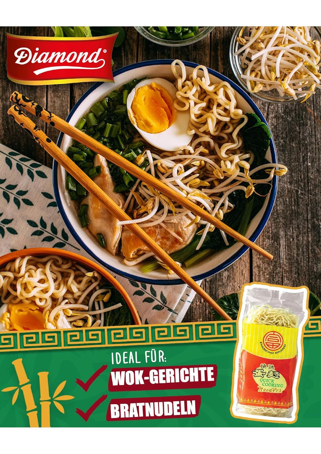 DIAMANTOVÉ nudle s vejcem, instantní pšeničná mouka wok nudle a přílohy - 1 x 500 g