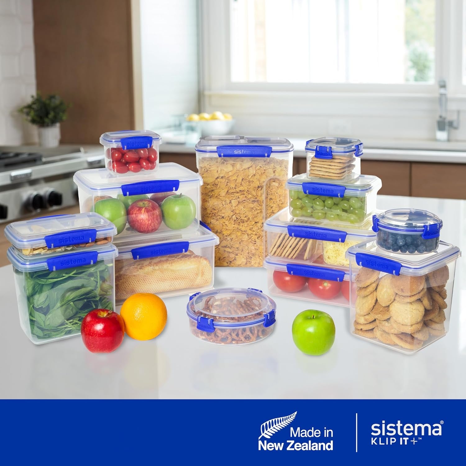 Dóza na skladování potravin KLIP IT System | 9,67 l | stohovatelná a vzduchotěsná skladovací dóza s víkem, vhodná do chladničky/mrazáku | Plast bez BPA | modré klipy | 1 kus (balení 4 ks) Naty Shop boxy na skladování potravin