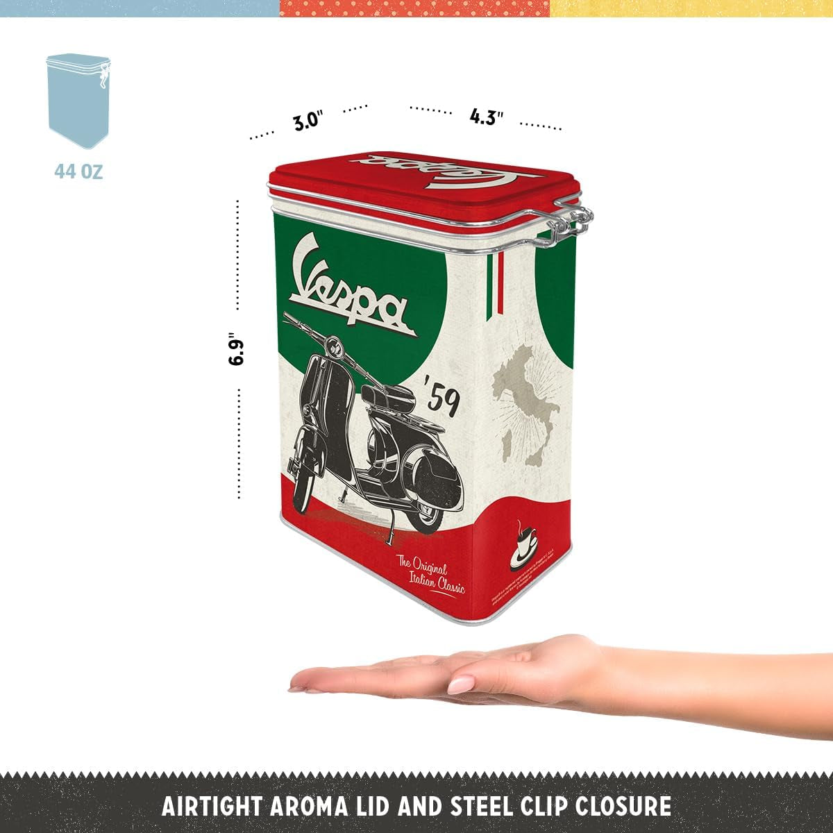 Nostalgic-Art retro krabička na kávu, 1,3 l, Vespa - italská klasika - nápad na dárek pro fanoušky skútrů, originální licencovaný produkt (OLP), dekorace do dílny Vintage Design, dekorace do dílny Vintage Design Boxy na skladování potravin Naty Shop