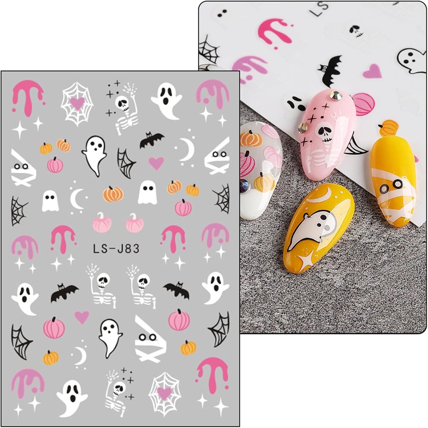 JMEOWIO Nálepka na nehty Halloween Süßer Geisterkürbis 9 Blatt Nálepka na nehty Selbtklebend Nagelaufkleber Dekoration Nageldesign Zubehör