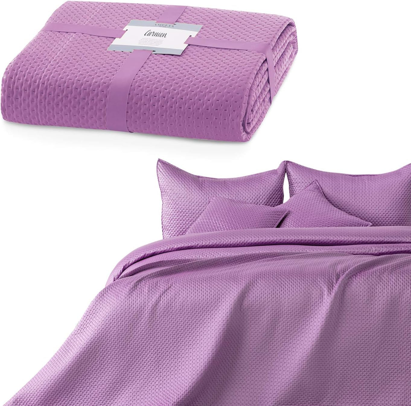Ameliahome přehoz 200X220 Cm tmavě zelený přehoz se dvěma reliéfními stranami Matt Satin Carmen Postele a deky Besuche den AmeliaHome-Store Carmen Lila 170X210 Cm