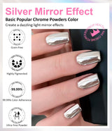 BISHENGYF Silver Chrome Nail Powder – Metal Holo Chromfarbener Nagelpuder, 1G Cromepulver Nägel Glitzer Glänzende Silver Nagelpulver Spiegeleffekt Pigment Nagelkunst, Diy-Dekor-Dekor Frauen Geschenk