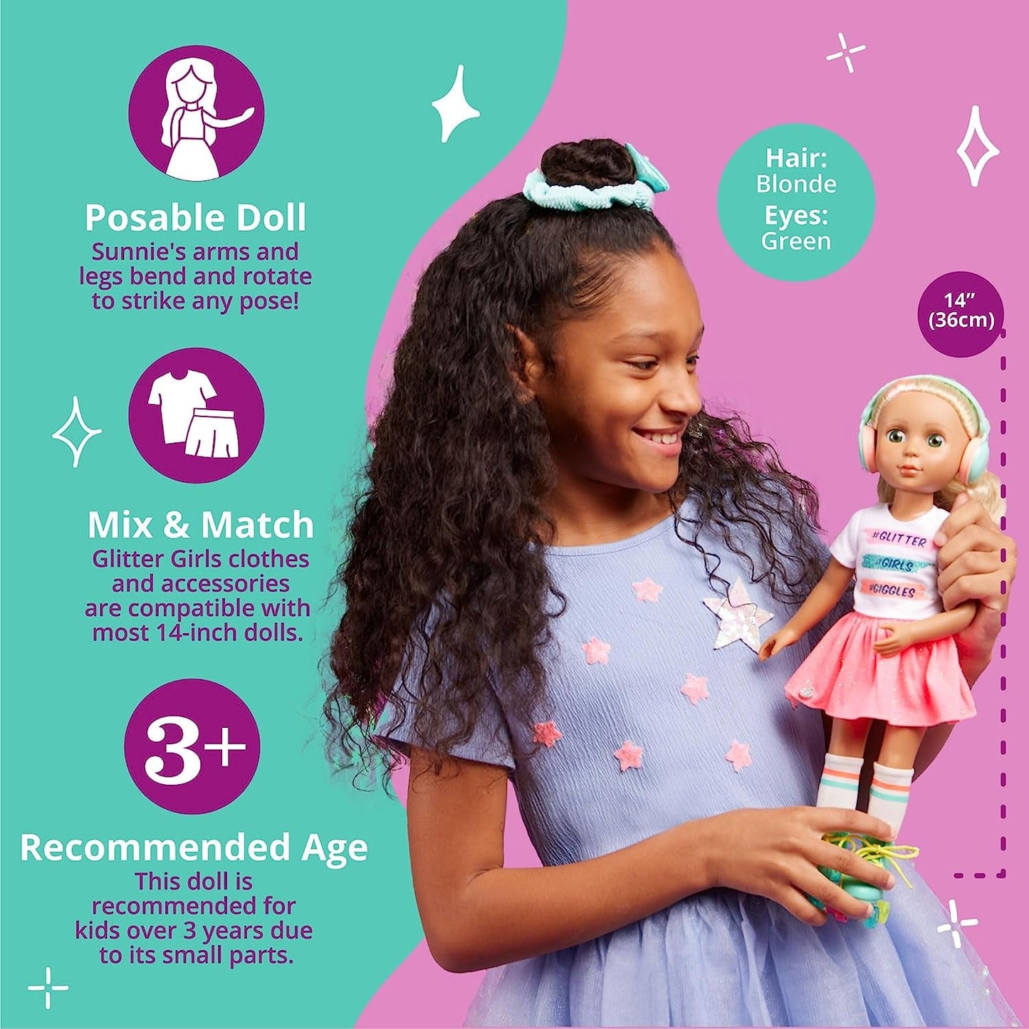 Glitter Girls - Sunnie Dolls - Sunnie Kloubová panenka 36 cm - Blond vlasy a zelené oči - Hračka pro 3 roky a více