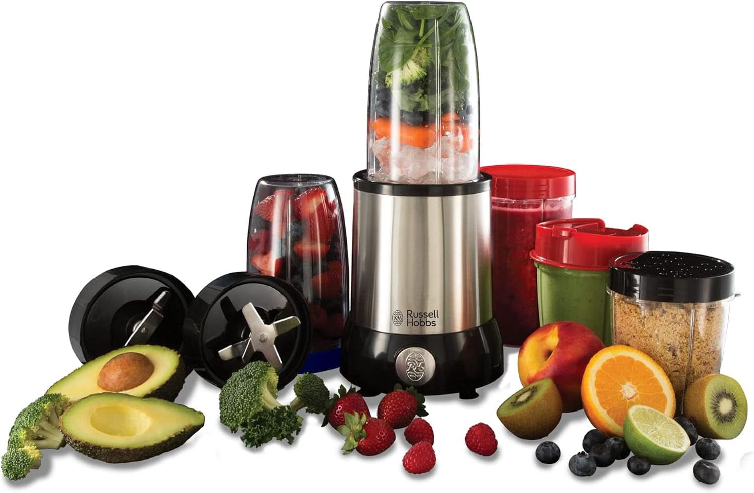 Mixér Russell Hobbs [Multifunktions-Standmixer] Nutriboost (Inkl. 5 Bpa-Freie Und Spülmaschinengeeignete Behälter + Deckel, 22 000 U/Min, 0,9 Ps-motor) Elektrischer, Smoothie-Maker 23180 Nakup.