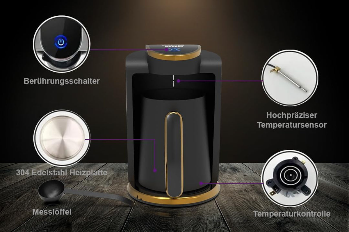 Turecká kavárna Inca | Türk Kahve Machines | 250 ml (1-4 šálky) | 400W | IKM-01 | Ochrana proti rozlití a varu bez vody | Topná deska z nerezové oceli | Automatické vypnutí | Pro perfektní tureckou kávu