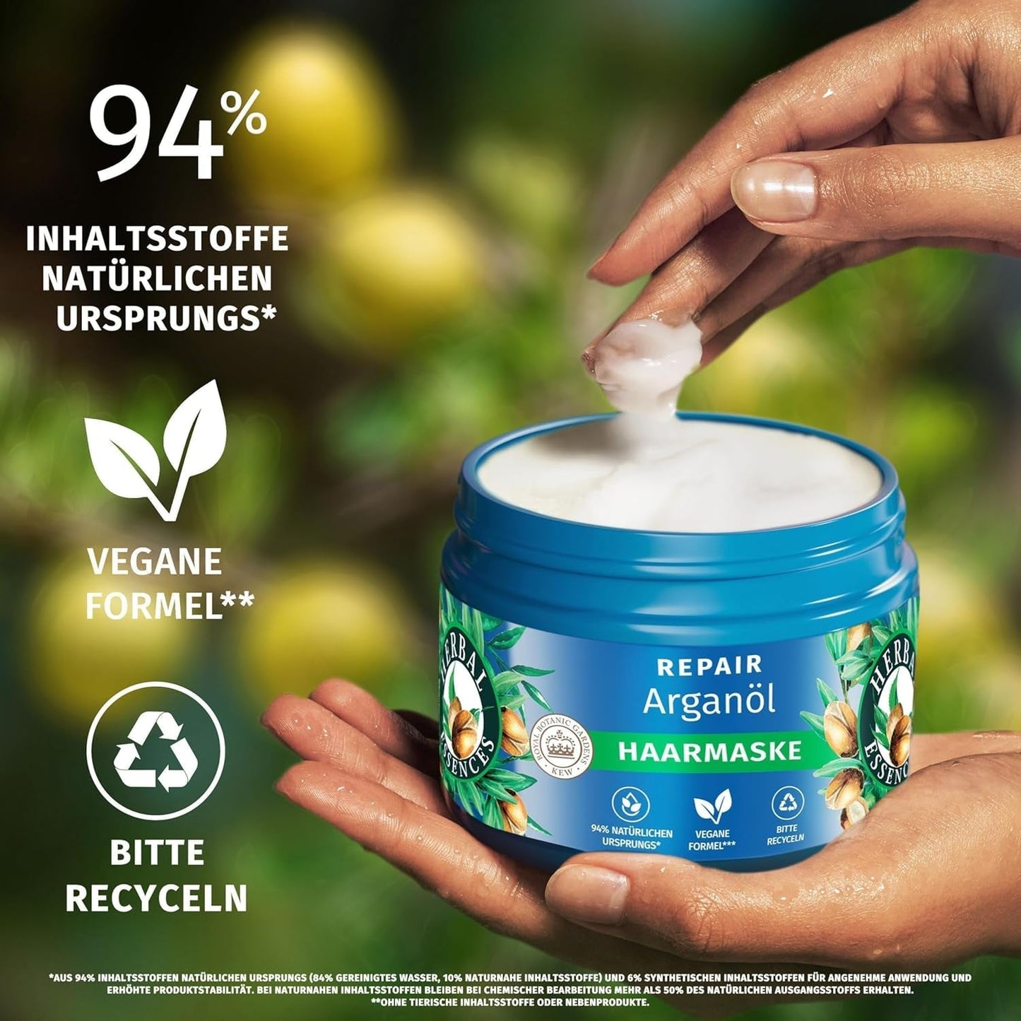 Herbal Essences Regenerační maska na vlasy s arganovým olejem 300 ml. Od poškozených vlasů po hladší a lesklejší vlasy. Intenzivní péče. S přísadami přírodního původu. Veganská maska na vlasy Naty Shop