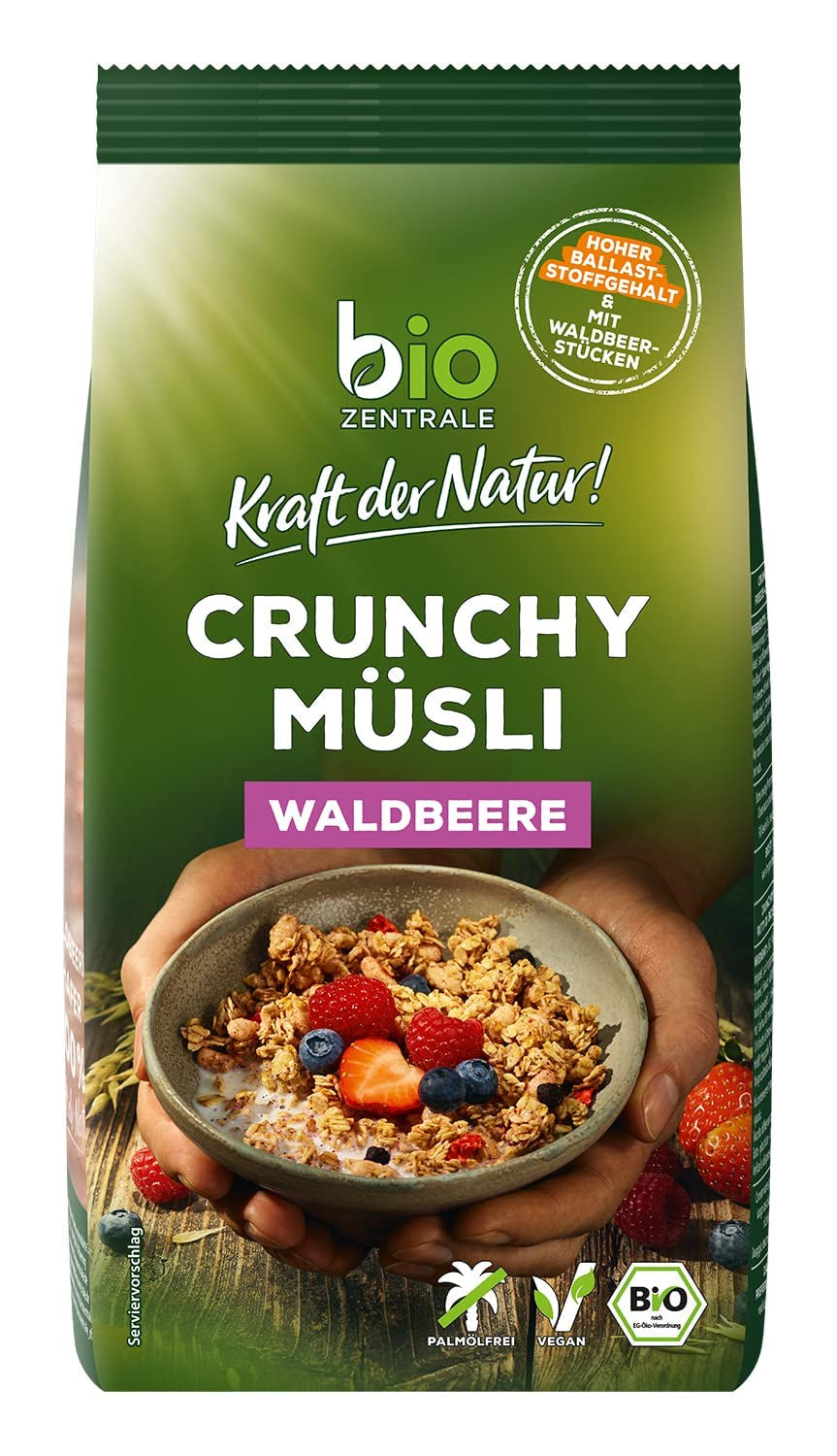 Křupavé müsli s lesním ovocem Biozentrale | 375 g bio müsli | Ideální na snídani a šálek müsli s sebou | Alternativa k müsli tyčinkám