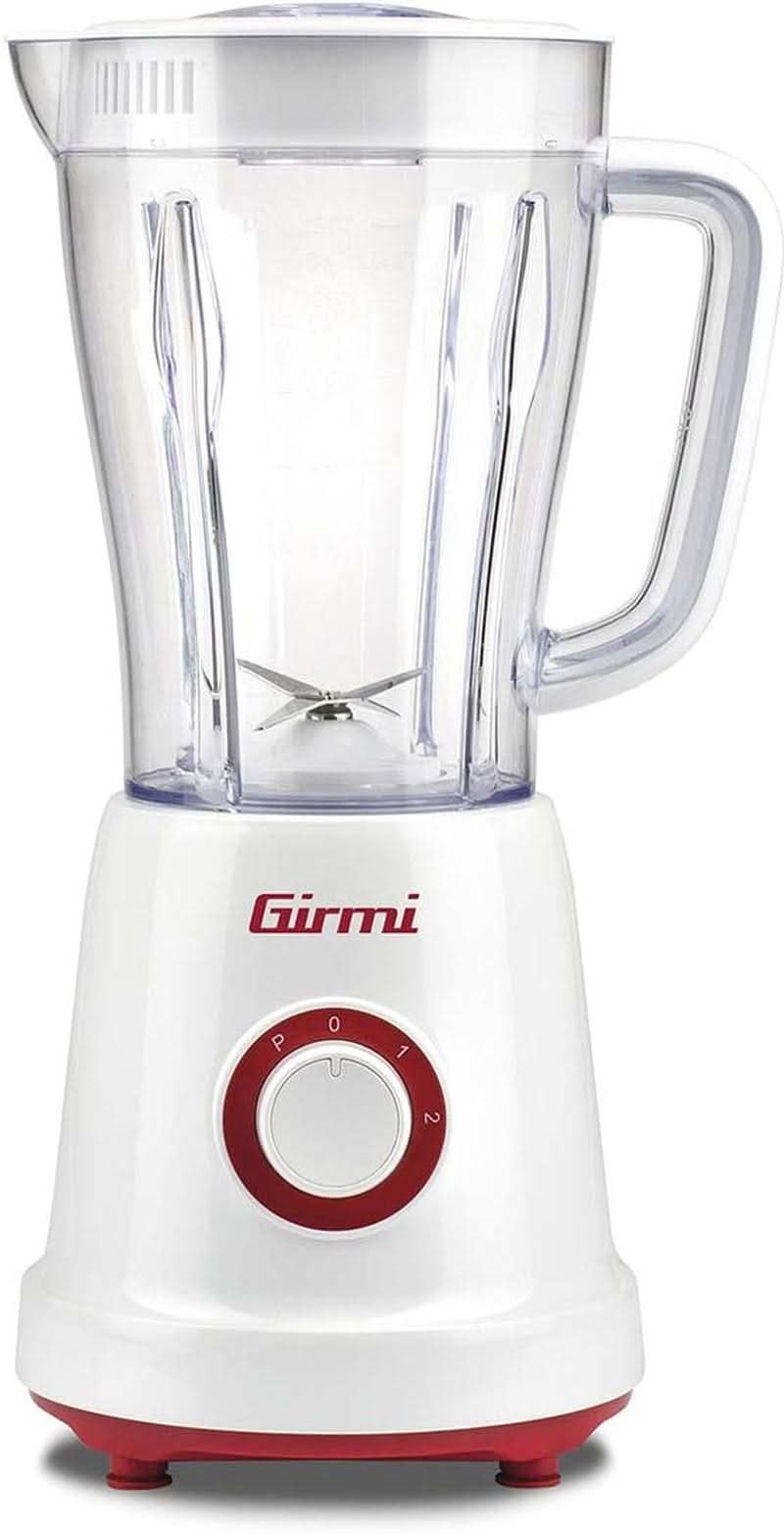 Girmi FR46 Elektrischer Mixer, 1,5 litru, 2 Geschwindigkeiten Mit Pulse-Funktion, 4 Edelstahlklingen, Messbecherdeckel, Messbecher Mit Scale, Sicherheitseinrichtung, Weiß/Rot Kitchen Naty Shop