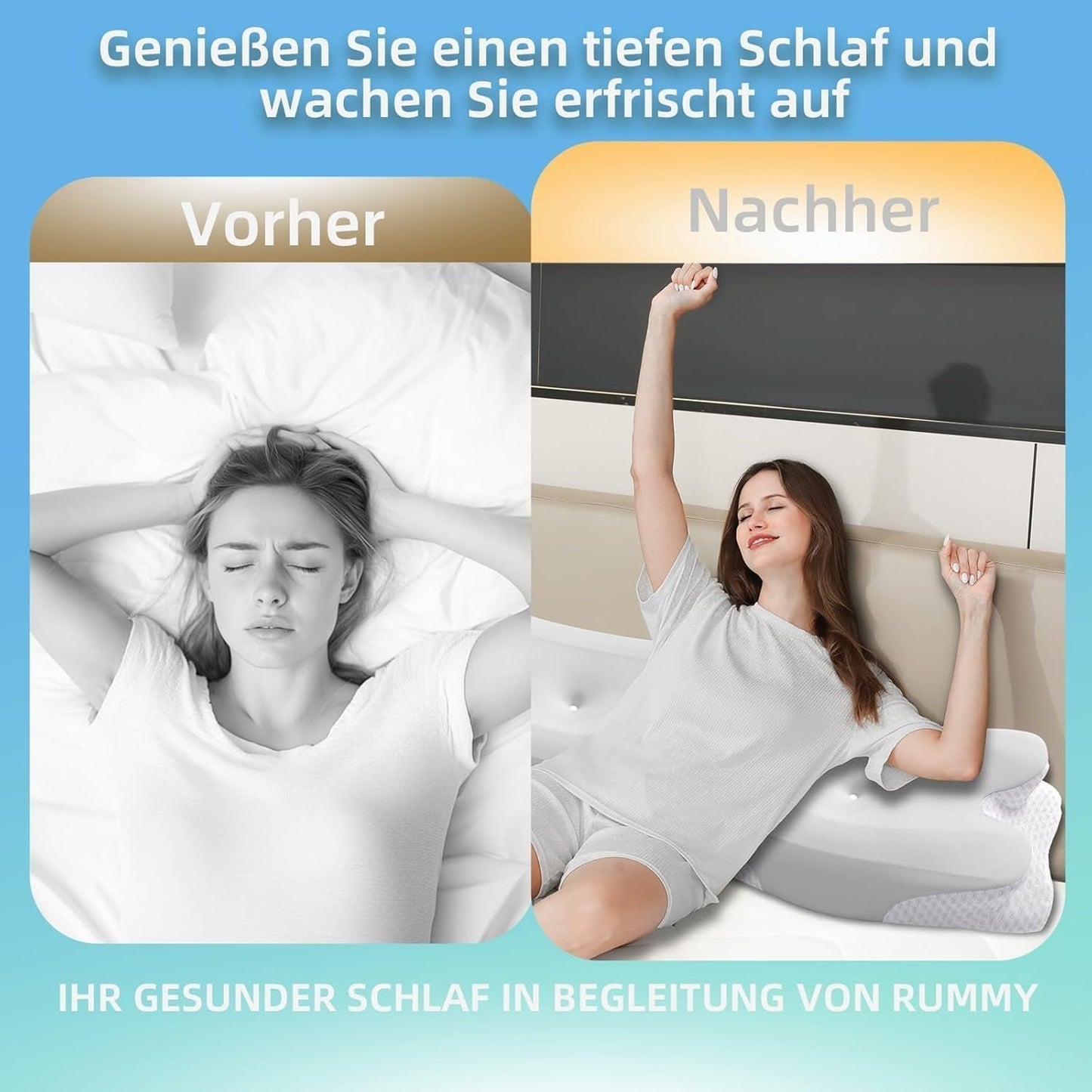 RUMMY Ergonomický polštář na podporu krku z paměťové pěny s odnímatelným pratelným potahem pro postranní a žaludeční spáče (šedý) Krční ortopedické polštáře Naty Shop