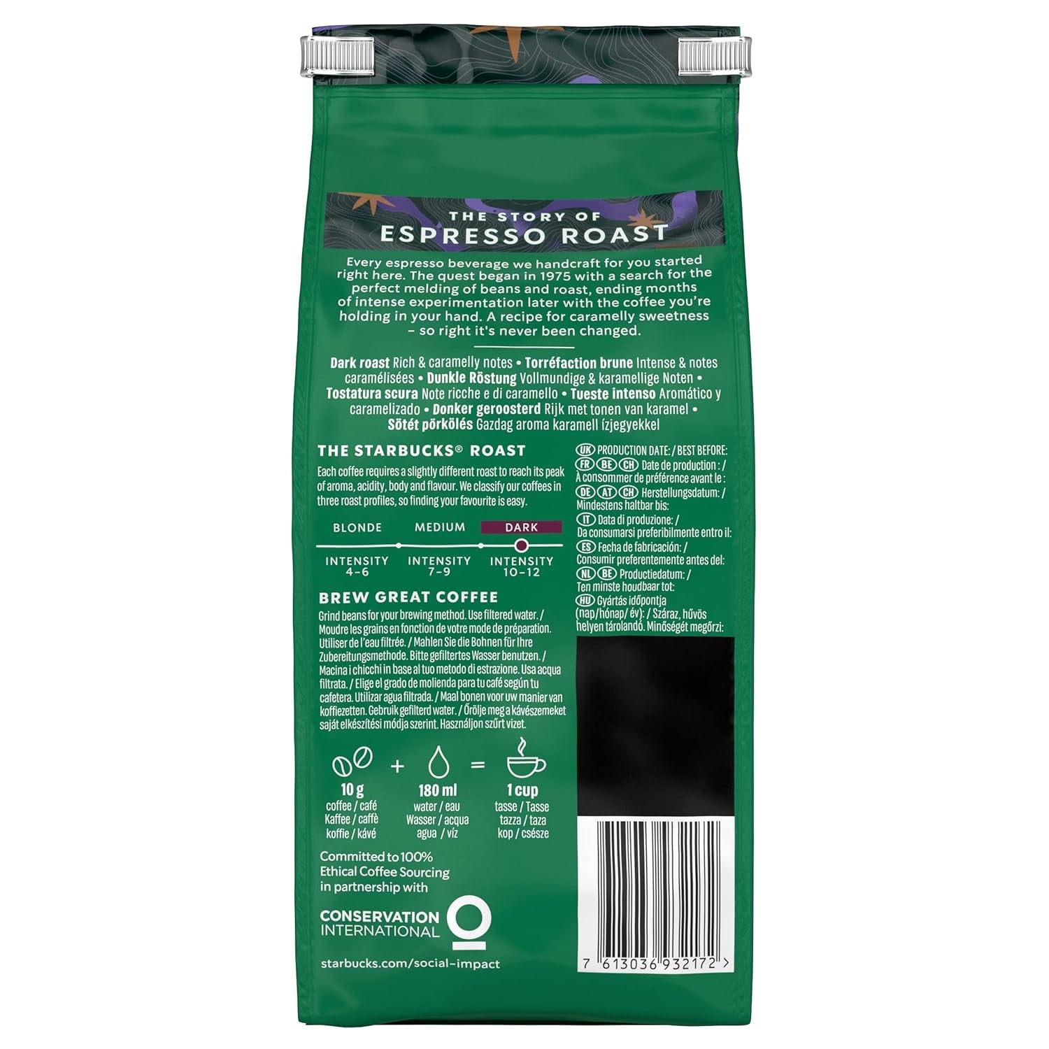 STARBUCKS Espresso pečeně, černá pečeně, celá kávová zrna 200 g (balení 6 ks)