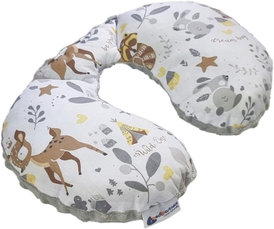 Medi Partners Baby Neck Polštář Neck Support 100% Bavlna / Minky Baby Neck Polštář do autokočárku Cestování Cestování Spánek Polštář Snooze Roll (REH s šedou Minky) Krční ortopedické polštářky Naty Shop Deer s šedou Minky