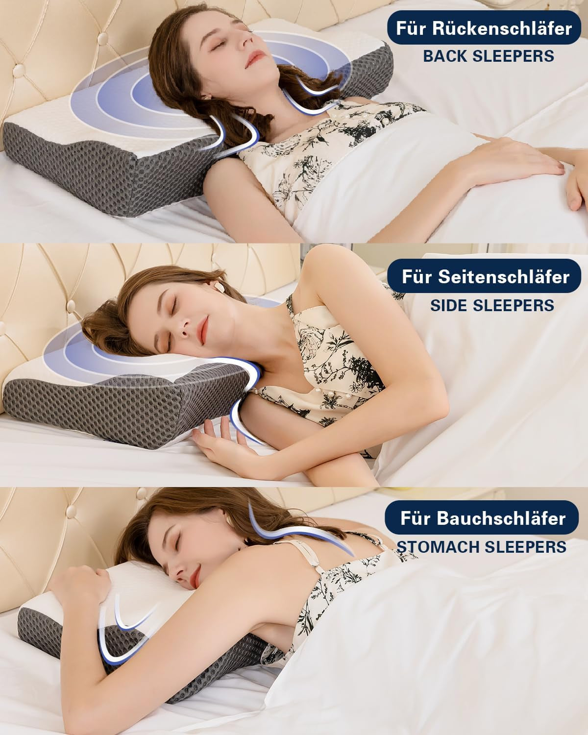 IDEA Polštář, Ergonomický ortopedický polštář na bolest krku, Polštář z paměťové pěny pro boční, zadní a břišní spáče, Polštář proti chrápání pro muže Ženy (62 * 34,5 * 12/8CM) Krční ortopedické polštáře Naty Shop