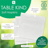 Table Kind 100 bílých měkkých ubrousků ve velkém, vysoce kvalitní ubrousky pro párty, catering a každodenní použití, FSC, udržitelné a recyklovatelné, vyrobené v EU | 2vrstvý | 33 cm