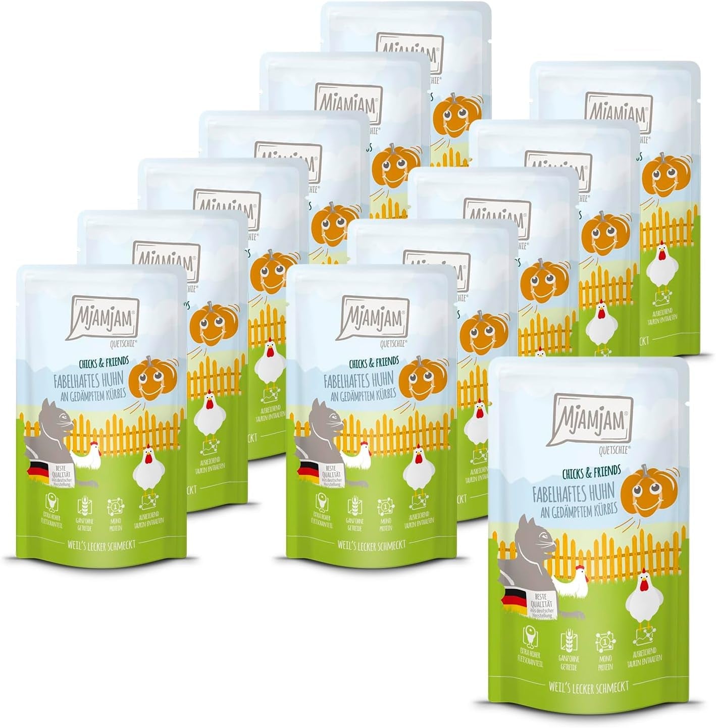 MjAMjAM - Quetschie - Chicks & Friends fabelhaftes Huhn an gedämpftem Kürbis 12 x 125 g