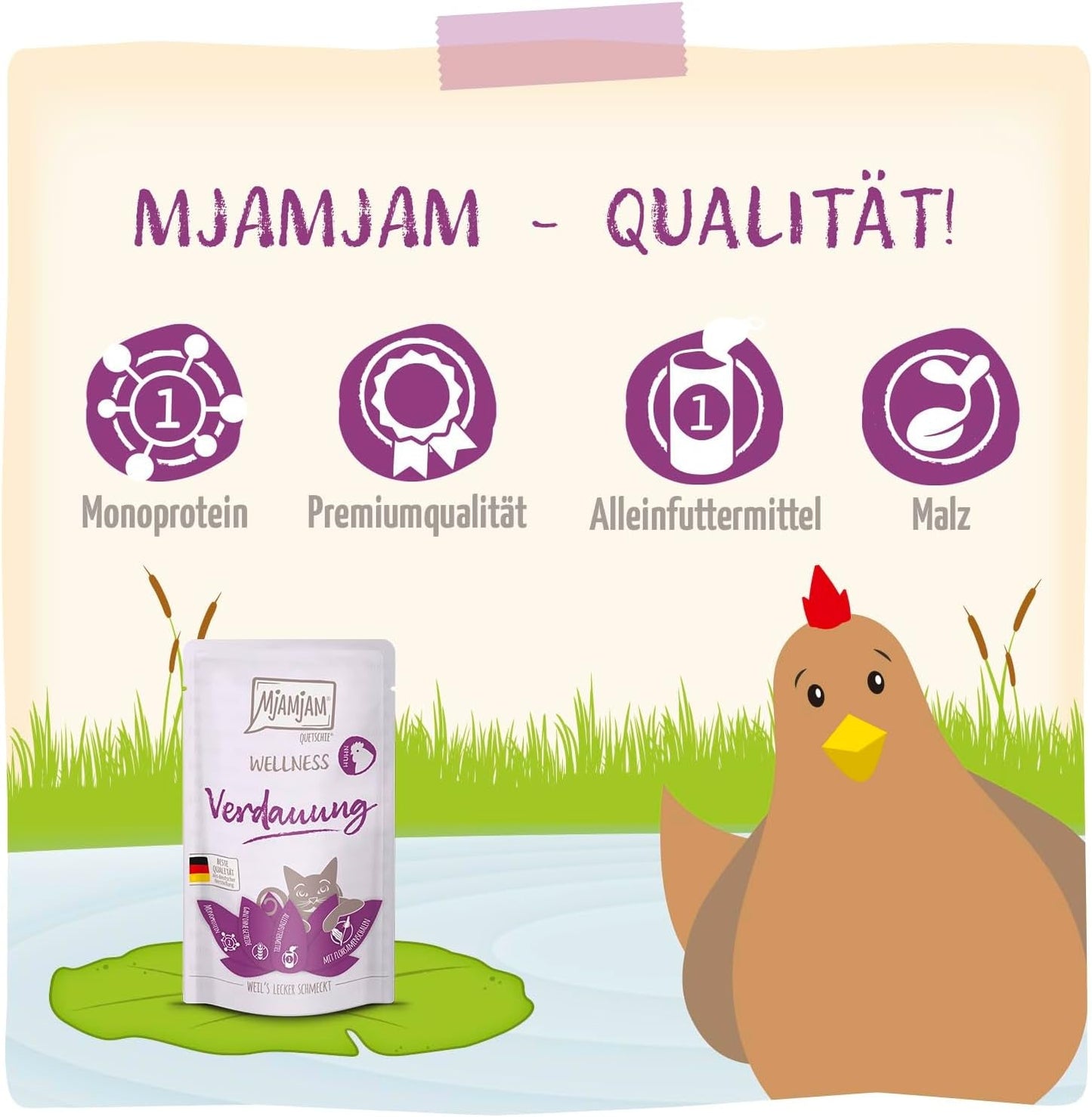 MjAMjAM - Prémiové mokré krmivo pro kočky - Wellness - Digestive - Kuře, balení 12 ks (12 x 125 g), bez obilovin