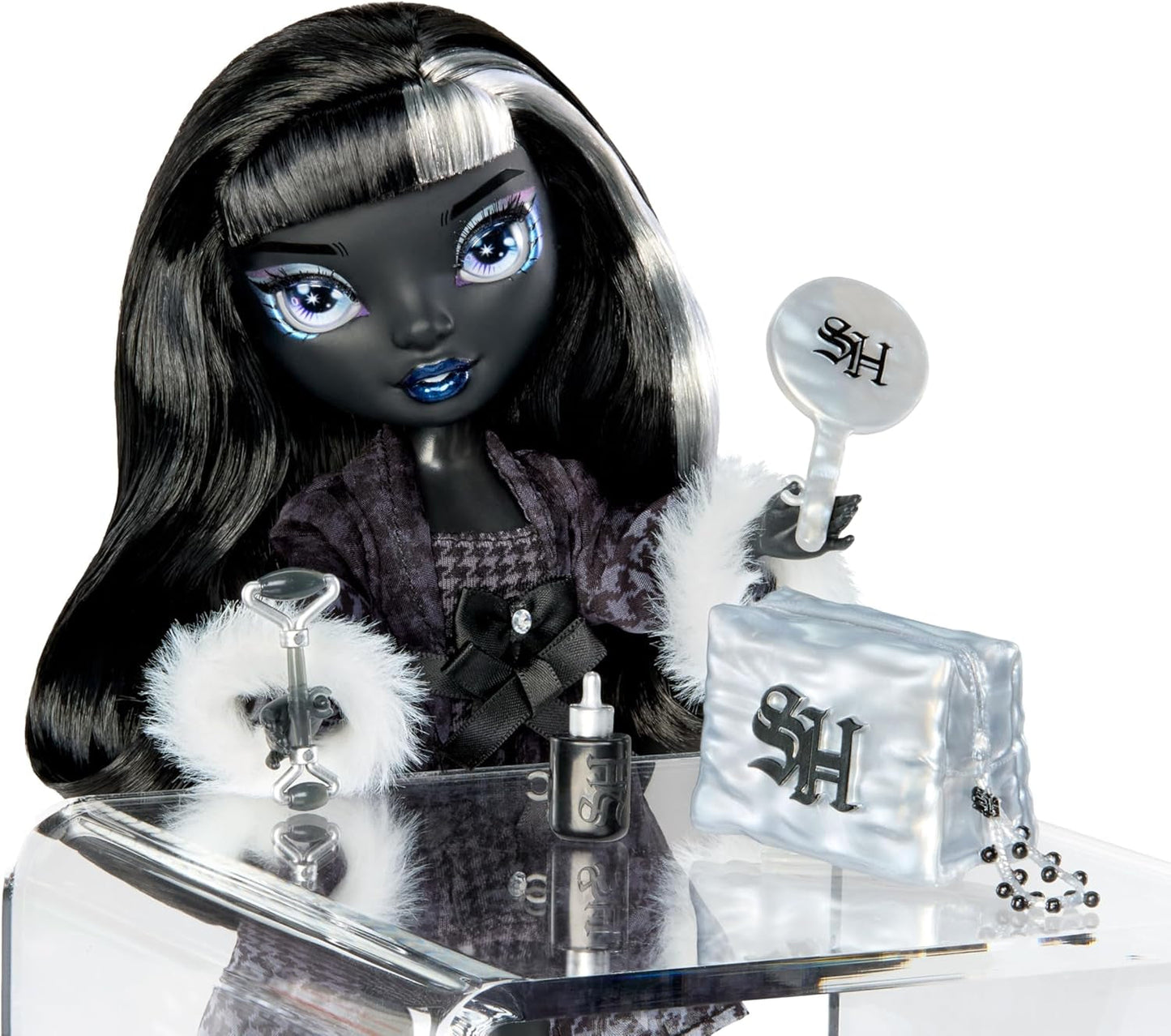 Rainbow High Shadow High Girl's Night - Shanelle Onyx - 28cm módní panenka v odstínech šedé, černé vlasy a obleček s doplňky a hřebenem - Pro sběratele a děti od 6 let