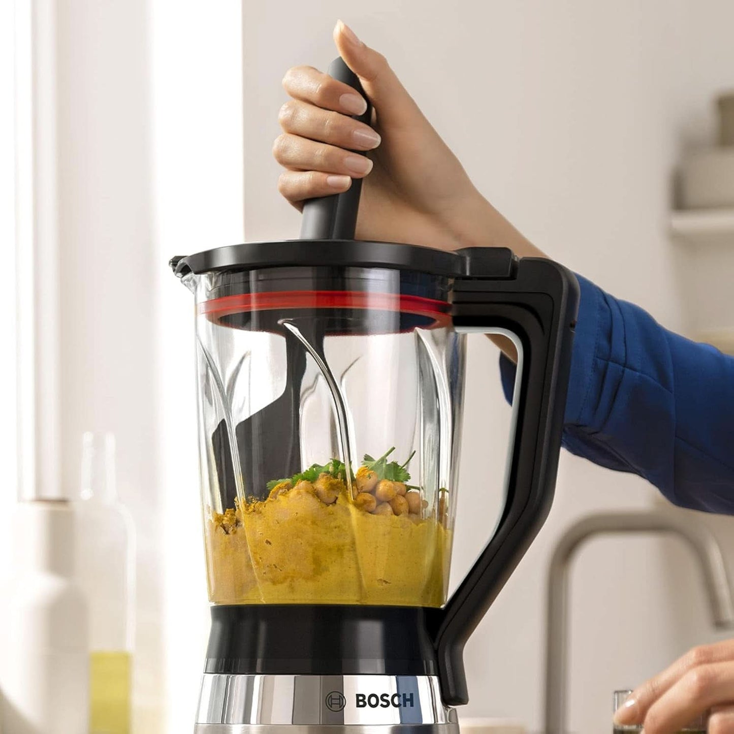Bosch Standmixer Vitapower Serie 4 MMB6382M, Edelstahl-Klingen Made in Germany, 1,5L Thermosafe Glasbehälter, Stopfer, Sicherheitsdeckel, Spülmaschinengeeignete Teile, 30 000 U/Min, 1200 W, Shopstahl Kitchen Naty
