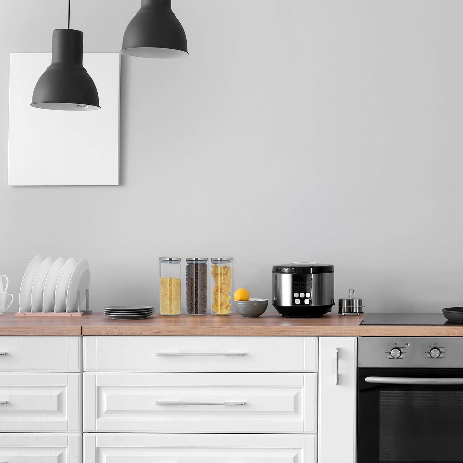 Sada 3 ks dóz Relaxdays, uzavřené, nerezové víko, na těstoviny, müsli a rýži, 1,5litrová kuchyňská dóza, průhledná stříbrná, 24 x 9,5 x 9,5 cm, průhledné stříbrné dózy na potraviny Naty Shop