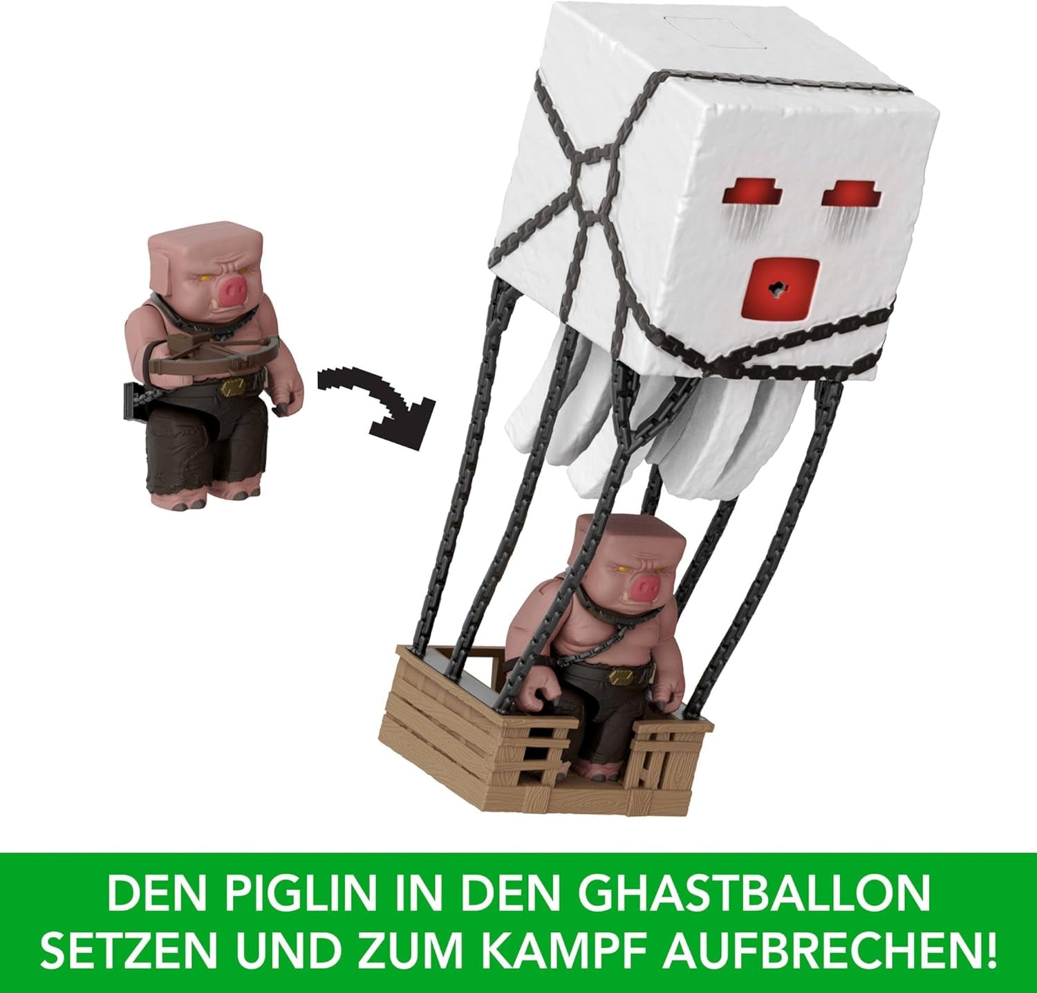 Sada akčních figurek Mattel Minecraft, Ghast s ohnivým útokem, světla, hluk, startér a projektil, prasečí válečník, inspirováno filmem, JFB69 Akční figurky Naty Shop