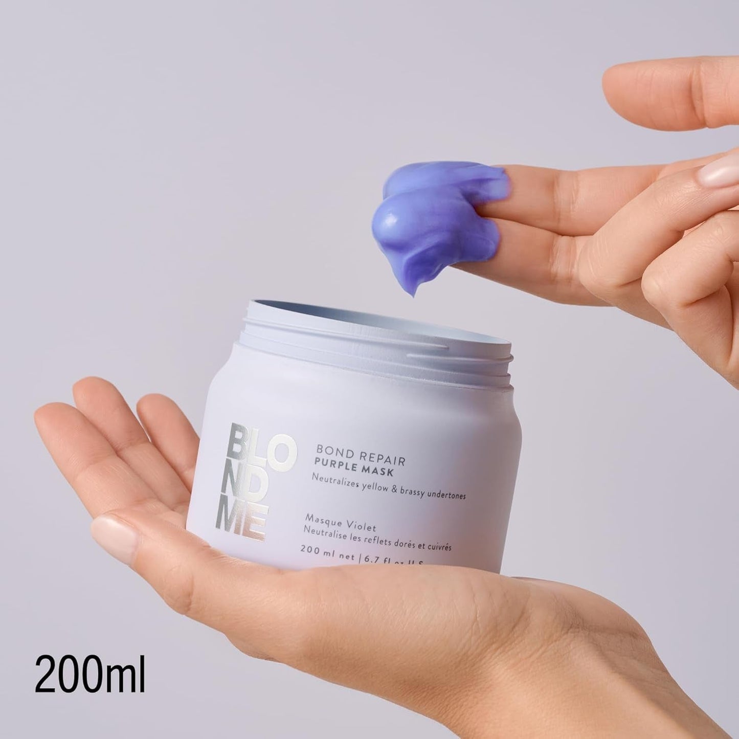 Schwarzkopf Professional BLONDME Bond Repair Purple Mask Maska pro chladné vlasy Neutralizuje žluté tóny pro barvené, odbarvené a světlé vlasy Hloubkové kondicionování a posílení 200 ml Maska na vlasy Naty Shop