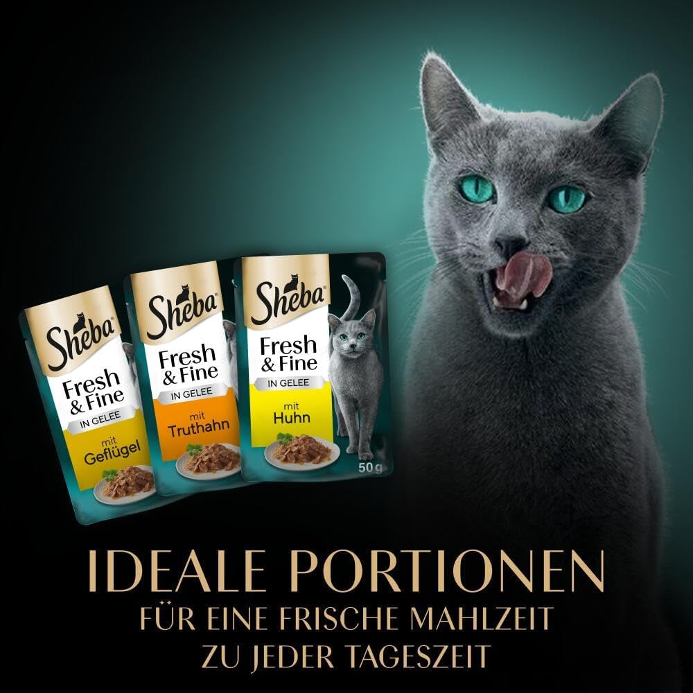 Sheba Portion Sáčky Mokré krmivo pro kočky, čerstvé a jemné Krůtí a kuřecí želé více balení, 6x6x50g - Vysoce kvalitní Krůtí a kuřecí želé pro kočky