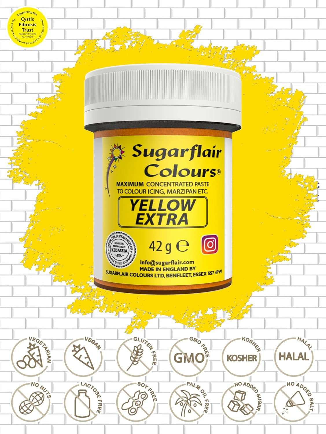 Potravinářské barvivo Sugarflair Max Concentrated Yellow Extra, vysoce koncentrované potravinářské barvivo na marcipán a fondán, pastové barvivo Max Concentrate - 42 g