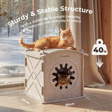 Katzenhaus Indoor aus Filz: Warmes Und Gemütliches Katzenbett, Katzenhöhle mit beruhigendem Kratzbogen, Robuste & Kratzfeste Katze Höhle, Abnehmbares Katzen Bett, Katzen Haus 38 x 36 x 38 cm