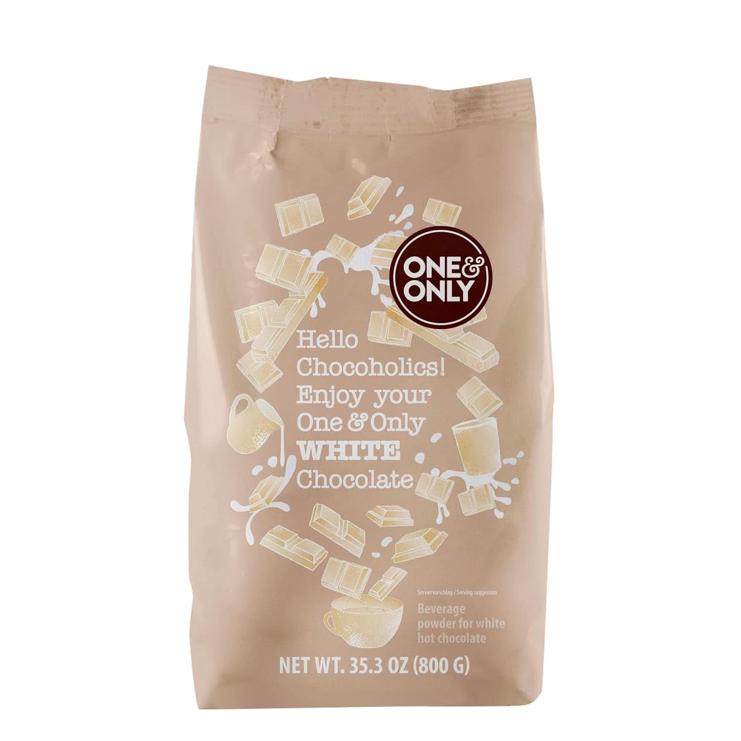 One&Only Chocolate Powder White 1 Kg - Prášek do nápojů s nejjemnějším kakaovým máslem Kakaem a horkou čokoládou Naty Shop